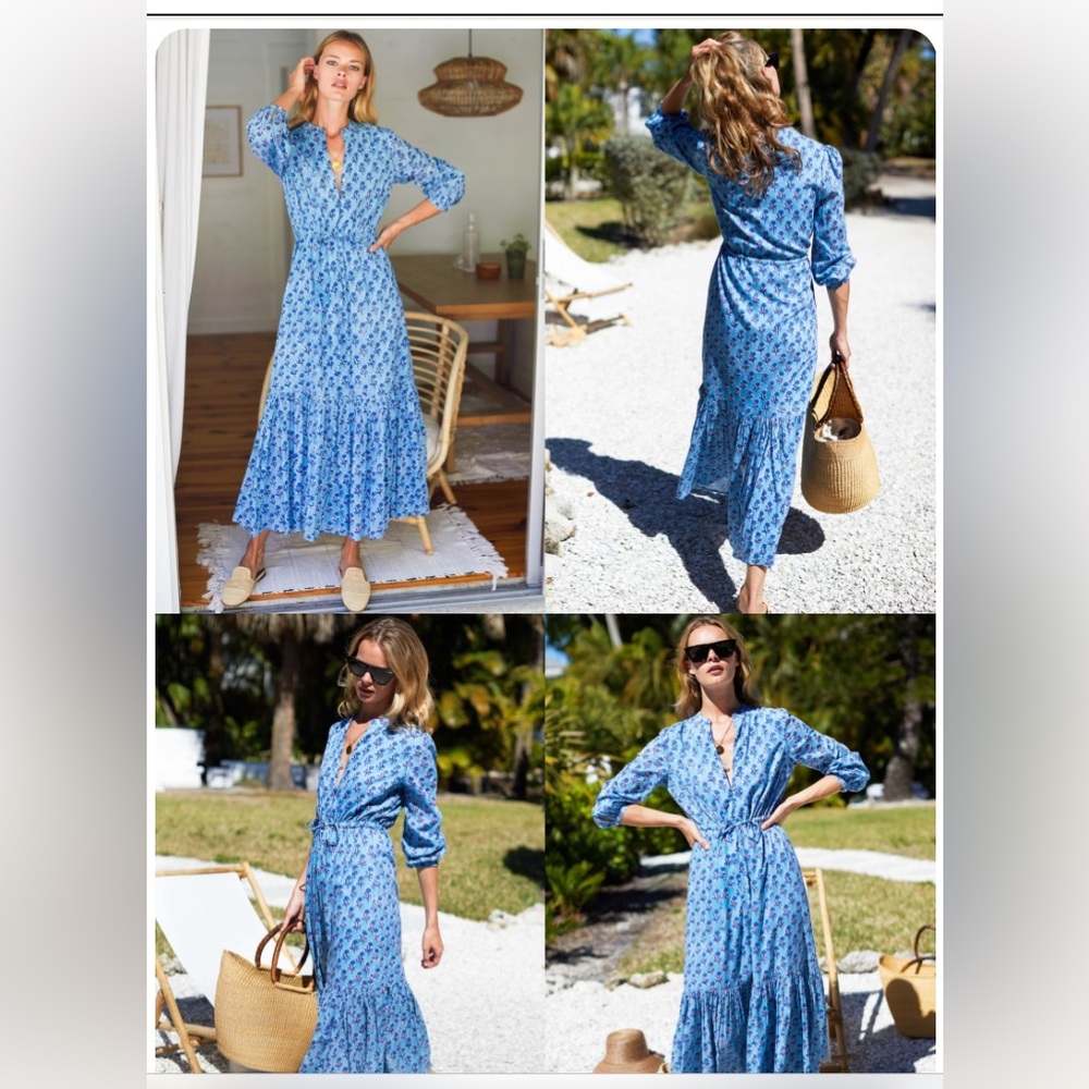 EUC Emerson Fry Frances Dress Danube Little Marigolds Size L Blue